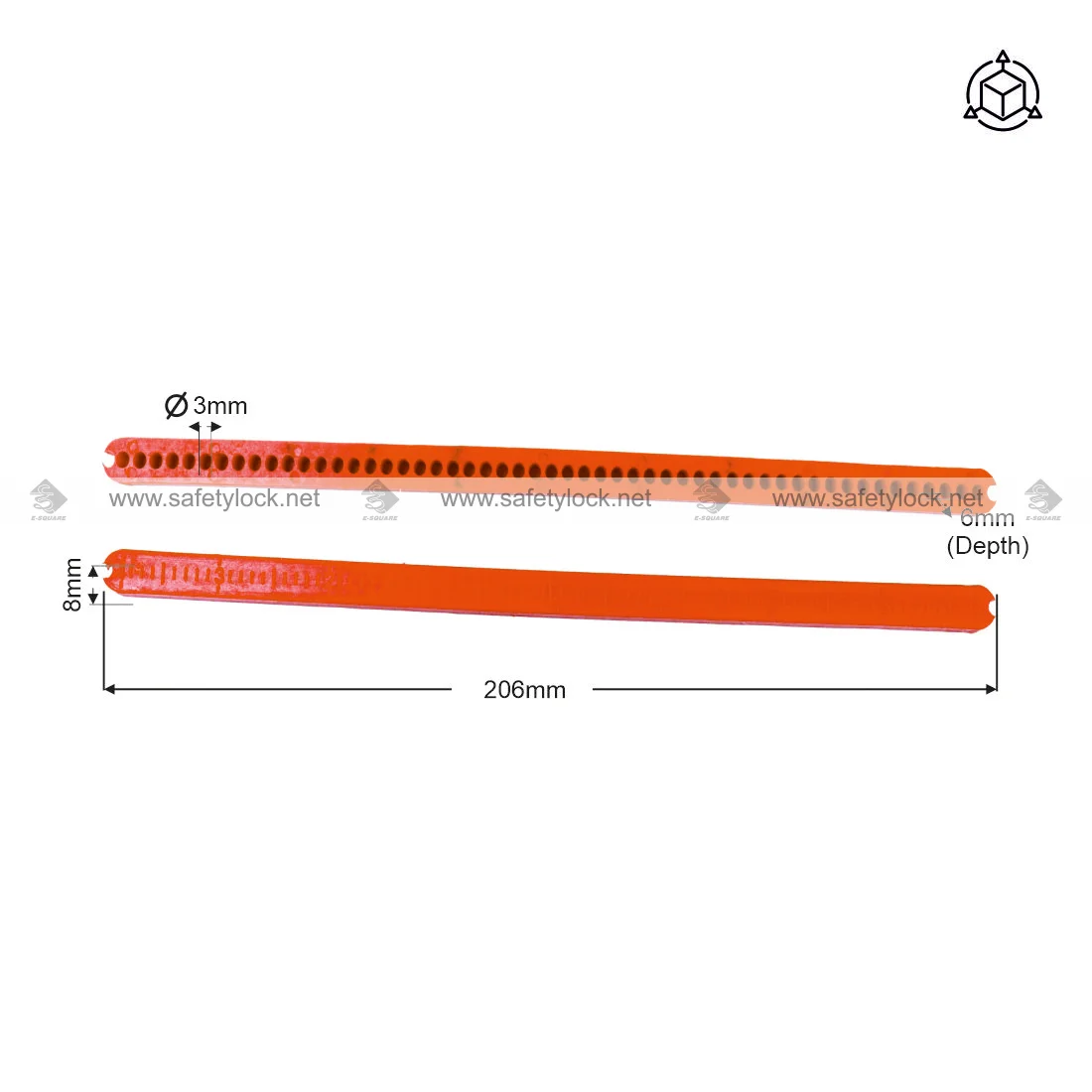 8 inch blocking bar lockout red dimension