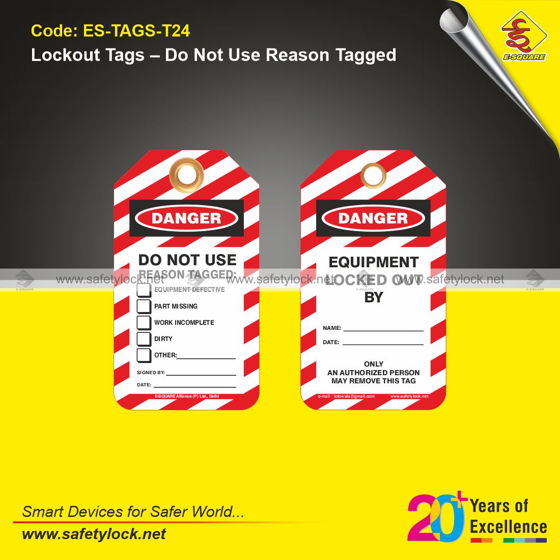 E-Square safety tags for lockout tagout