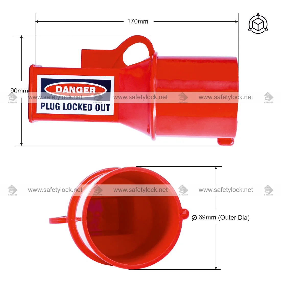 extra large female socket lockout device dimension