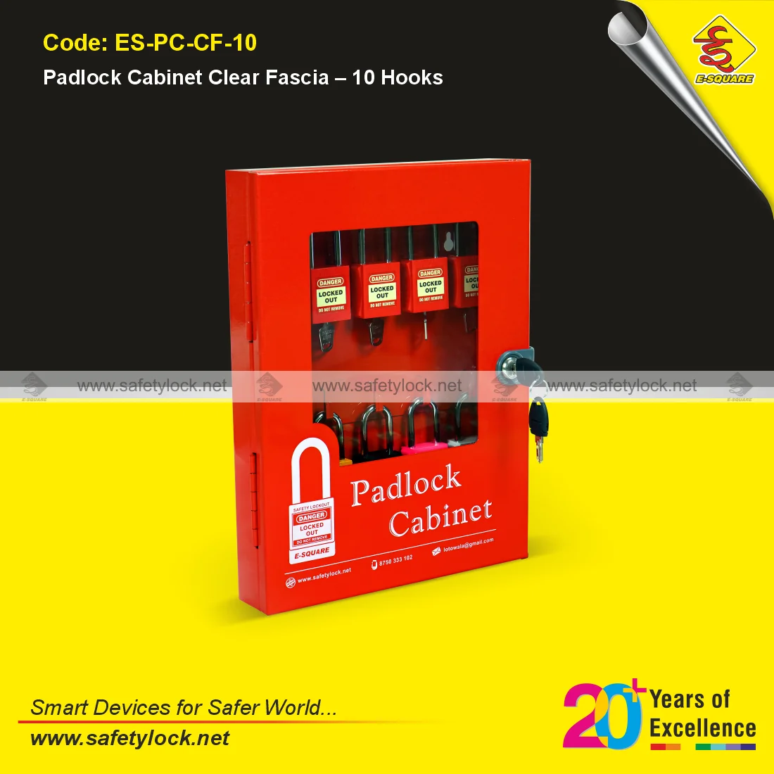 LOTO padlock cabinet clear fascia for 10 locks