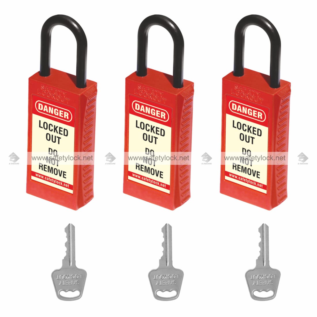 de-electric padlock with long body and nylon shackle