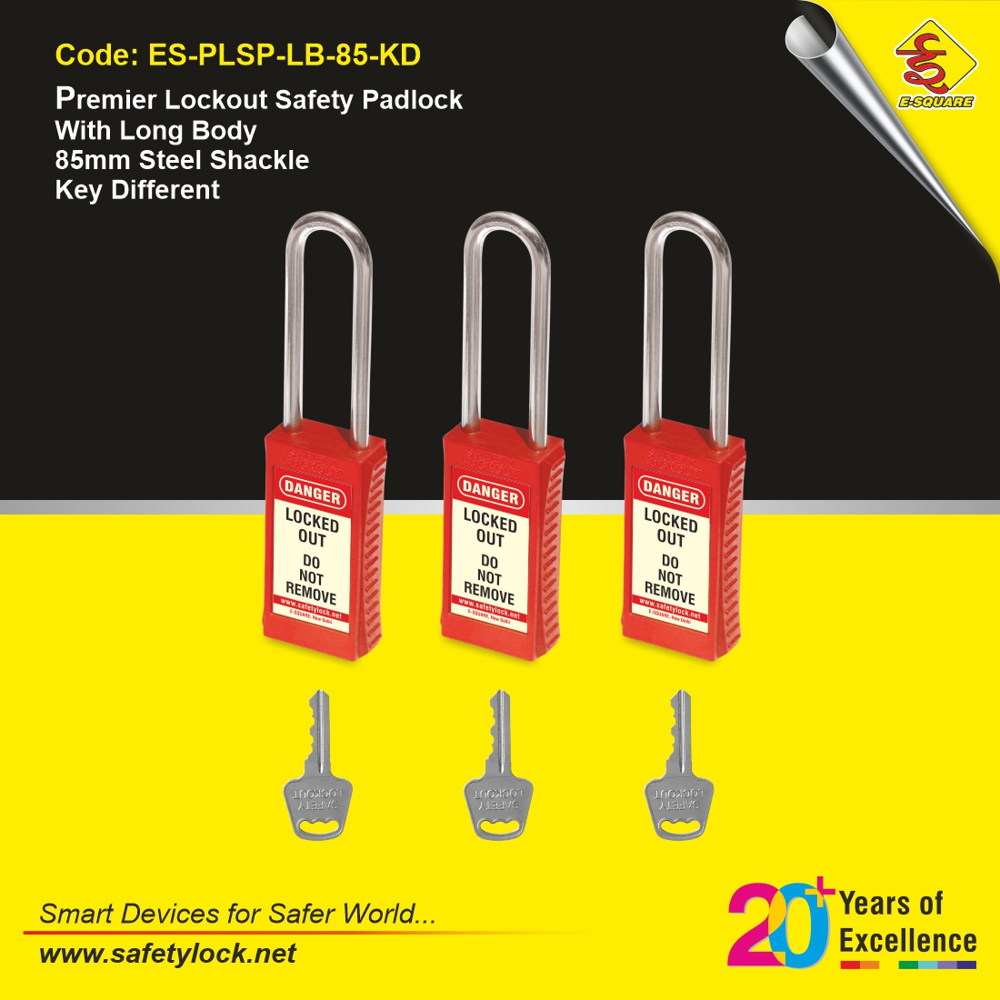 E-Square lockout padlock with steel shackle