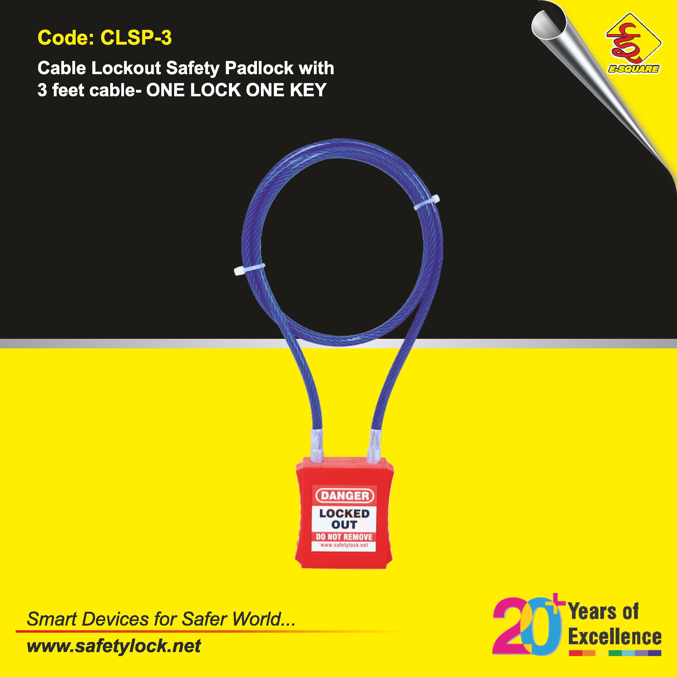 lockout padlock with 3 feet cable
