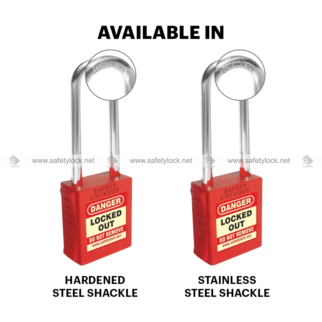 lockout padlock with hardened steel shackle