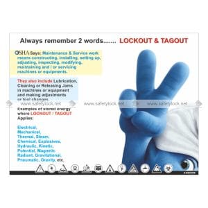 lockout safety poster - always remember 2 words lockout and tagout
