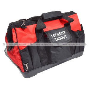 customised LOTO duffle bags red and black