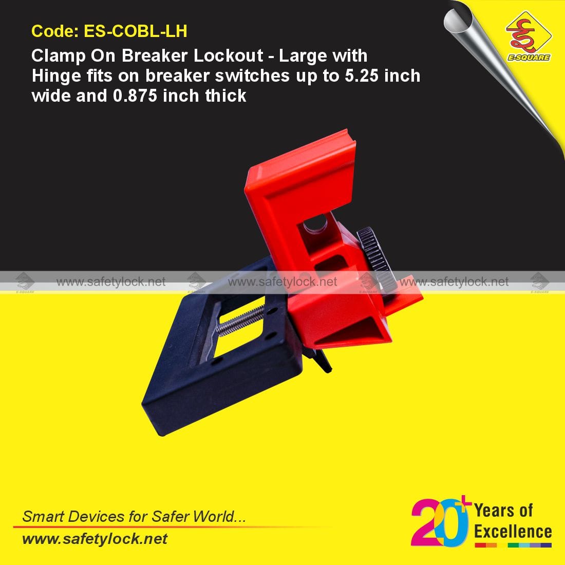 over size clamp on breaker lockout device with hinge