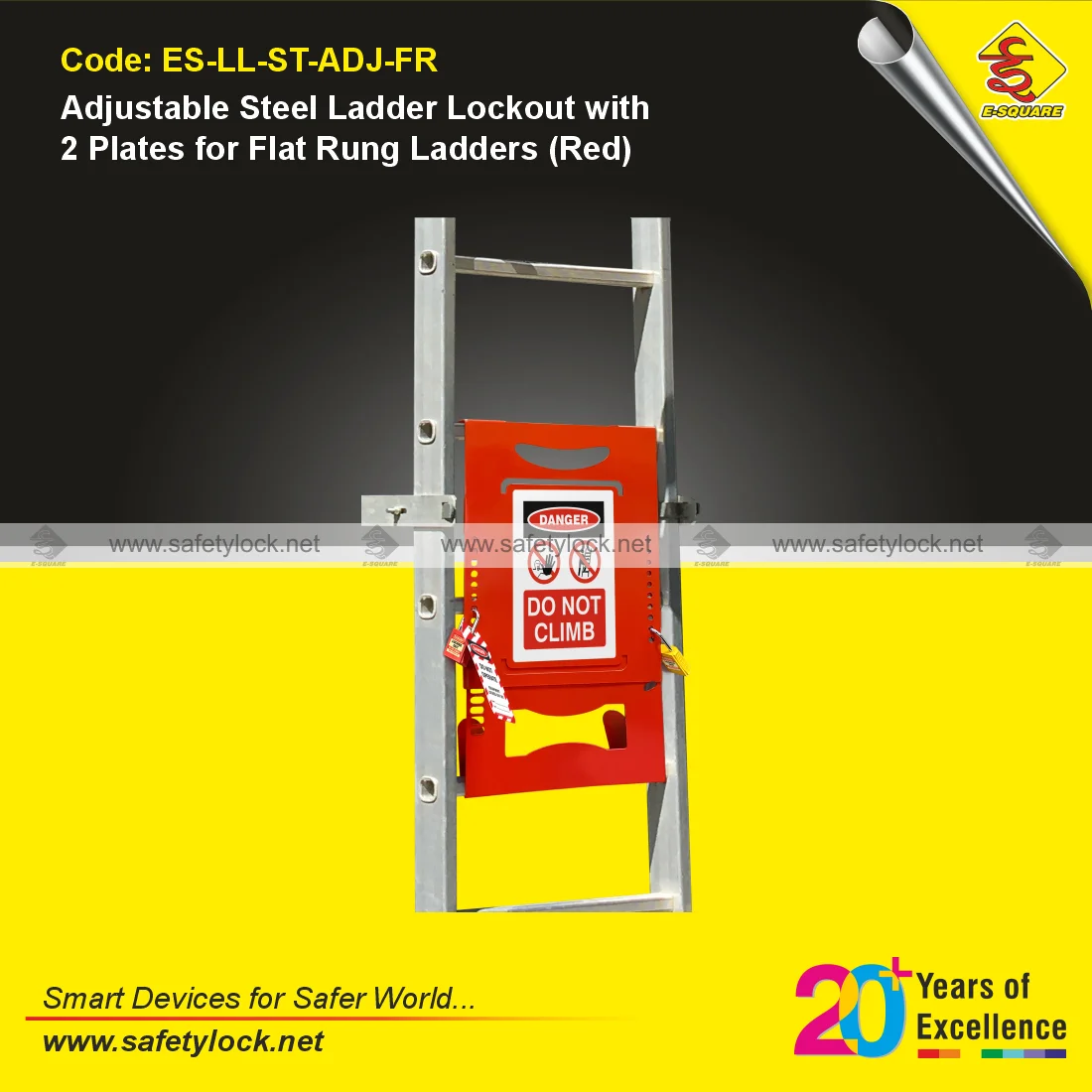 adjustable steel ladder lockout with 2 plates