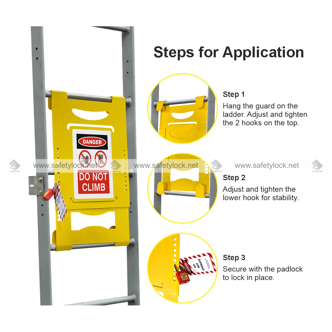 small adjustable steel ladder lockout device