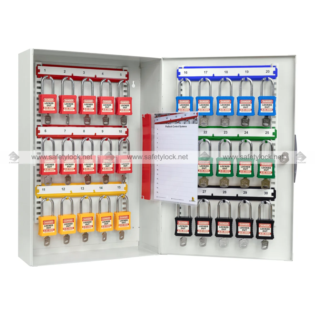 heavy duty steel padlock cabinet with 30 loto locks